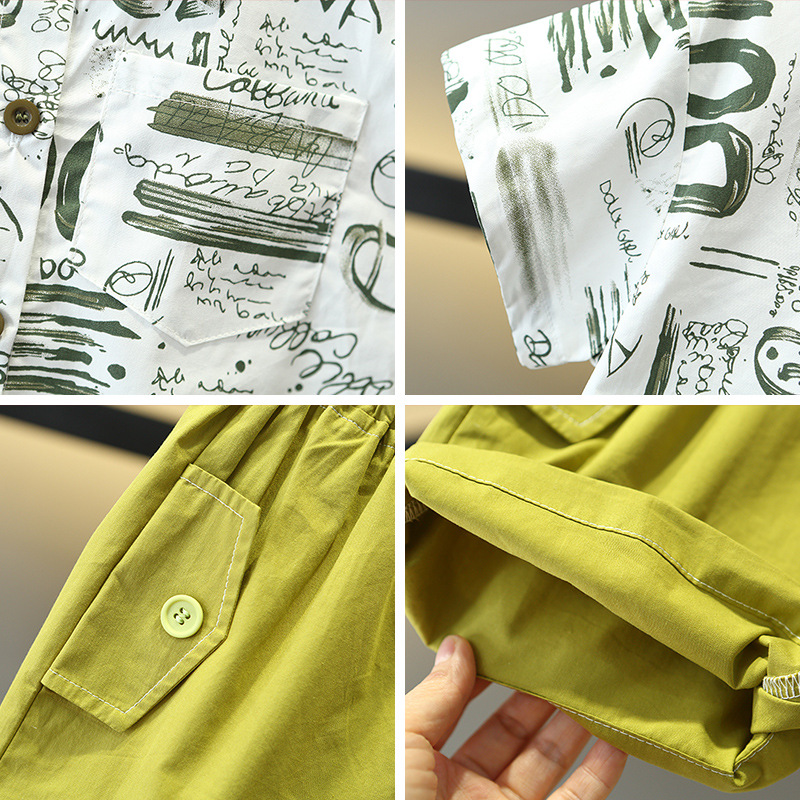 7859 traje de camisa de verano para niños 2025 nuevos pantalones cortos para niños de dos piezas ropa de moda de verano para bebés de moda