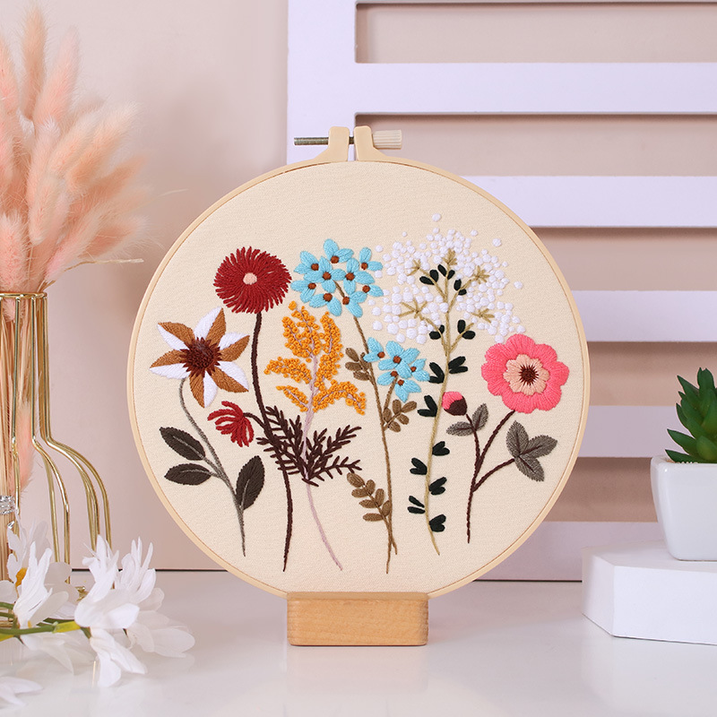 DIY Kit de bordado hecho a mano paquete de material de estilo Europeo tranquilo flores y plantas de tono cálido transfronteriza Inglés Nuevo Original image 8