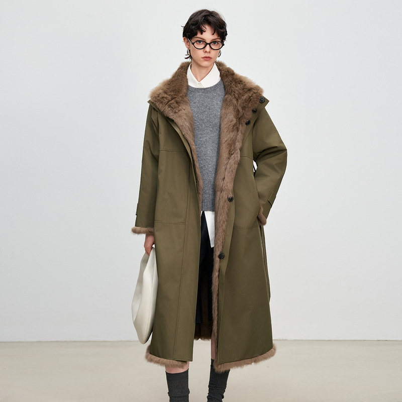 Women's Long Fur Parka Coat with Rabbit Fur Lining, Winter Haining 2026 New Model, Double-Sided Fur Coat Women's Long Fur Parka Coat with Rabbit Fur Lining, Winter Haining 2026 New Model, Double-Sided Fur Coat