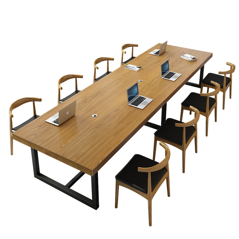 Mesa de oficina larga tabla de madera maciza simple mesa de personal moderna mesa de trabajo mesa de computadora mesa de conferencias de hierro forjado