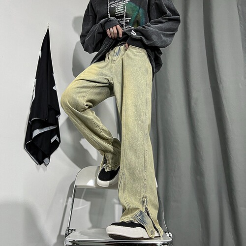 Split American high street jeans men's spring and autumn style ins fashion brand wide-leg pants oversize loose autumn pants