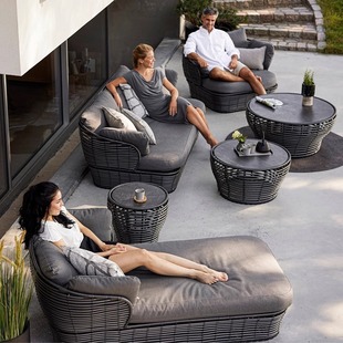 Outdoor Rattan Sofa Chair Combination Sun Room Courtyard Garden Terrace Waterproof Sun Protection Outdoor Balcony Leisure Bed