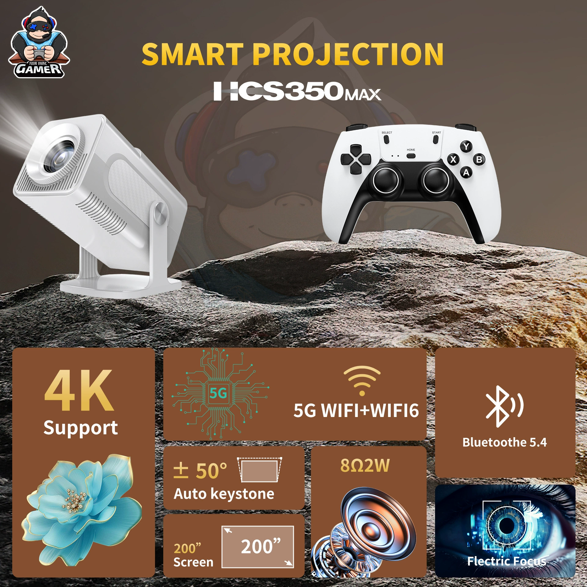 跨境HCS350Pro投影仪PSP迷你游戏机安卓WiFi游戏手柄4K高清投影仪