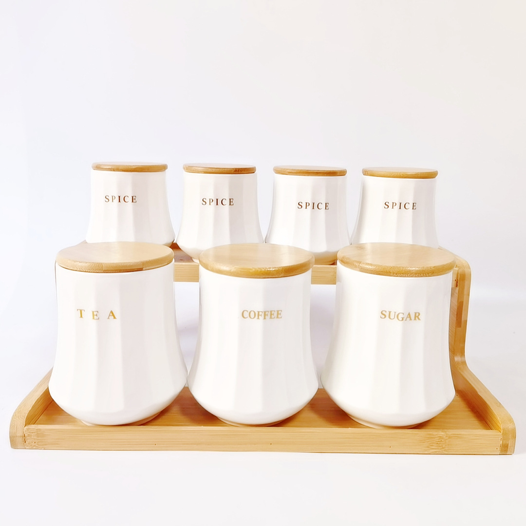 Exportación transfronteriza de latas cerámicas selladas, latas de té, latas de café, latas de almacenamiento de cocina, marcos de madera de doble capa, latas de condimento irregulares