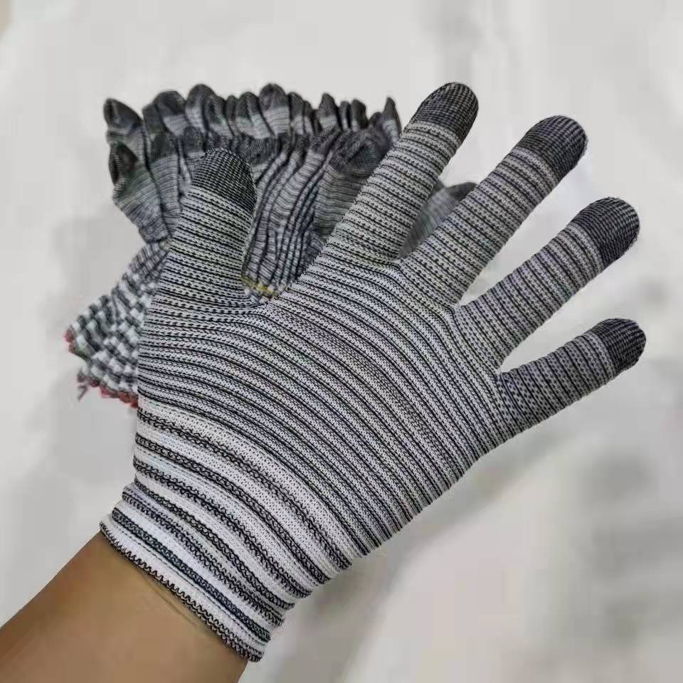 尼龙斑马纹手套防滑男女工作	耐磨透气批发防静电