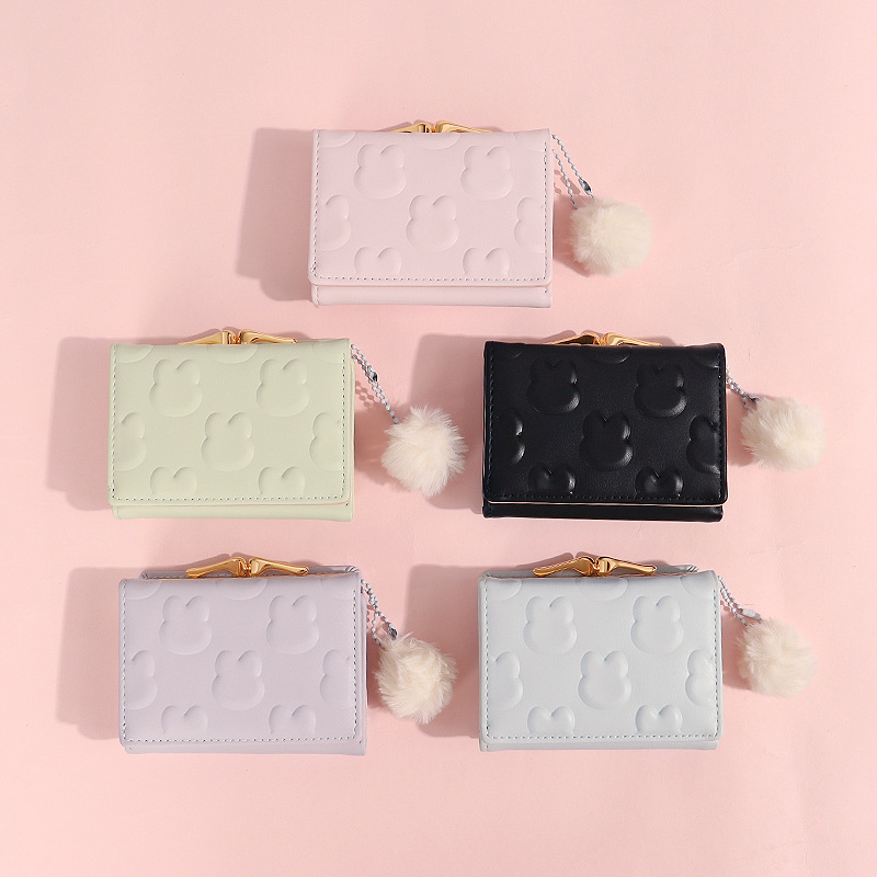 En stock al por mayor transfronteriza simple nueva pequeña bola de piel Monedero de la moneda de las mujeres multi-funcional clip bolsa estudiante cartera corta