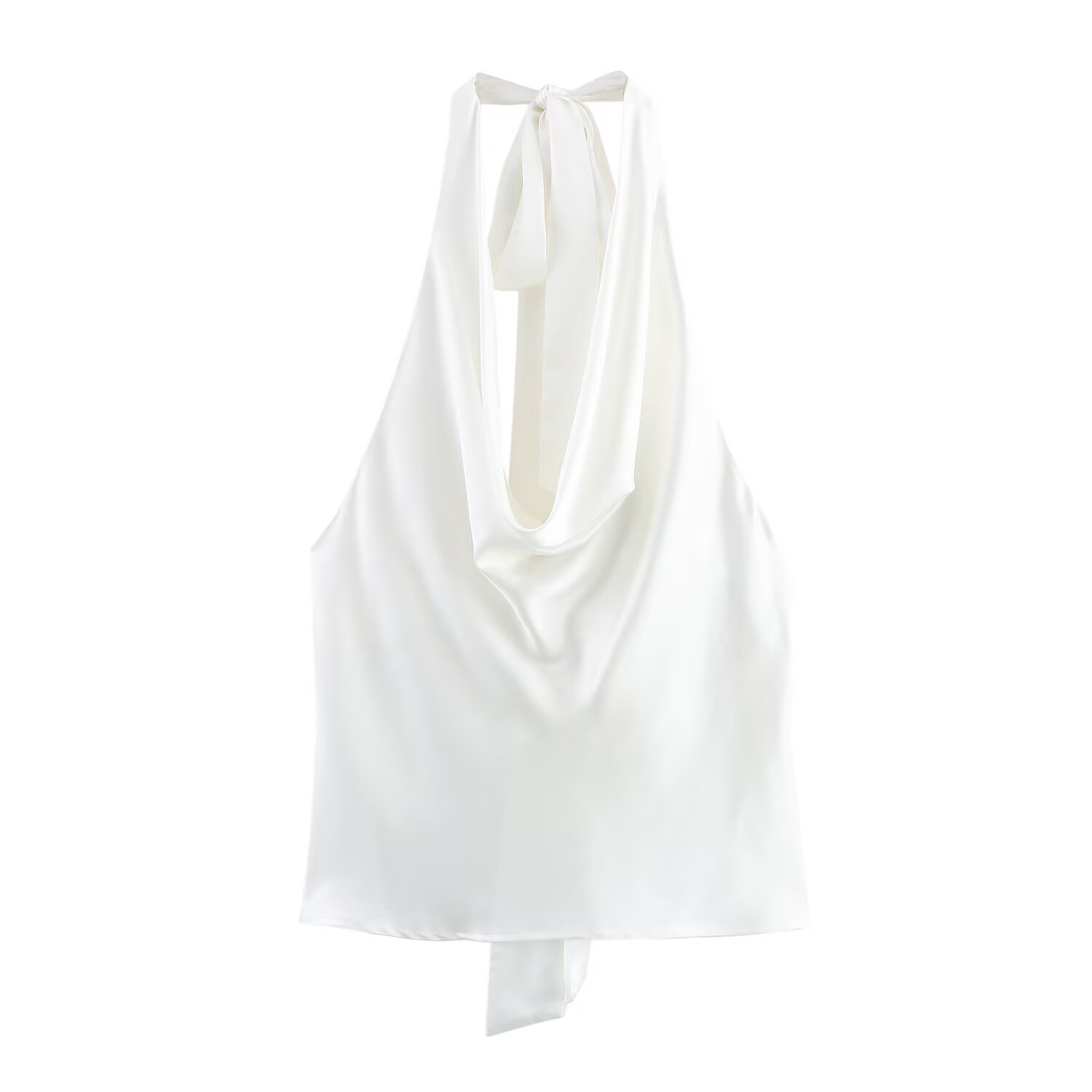 Women's Sexy Backless Bow Halter Neck Satin Top Summer New_ecoleips.com