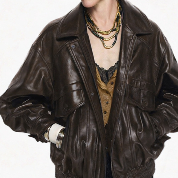 New Autumn/Winter American Retro Genuine Leather Jacket 5218 Casual Turn-down Collar Versatile Silhouette Bomber Jacket for Women New Autumn/Winter American Retro Genuine Leather Jacket 5218 Casual Turn-down Collar Versatile Silhouette Bomber Jacket for Women