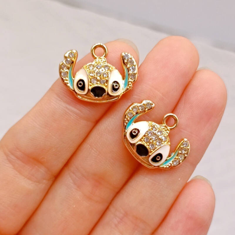 金色史迪仔挂件配饰俏皮大耳朵吊坠卡通水晶合金配件DIY手链服饰|undefined