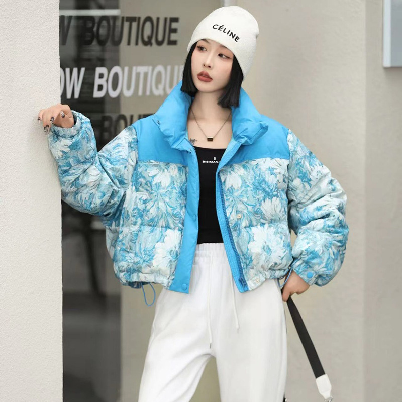 潮流迷彩印花款羽绒服女短款2025冬季新款设计感立领保暖面包服潮|undefined