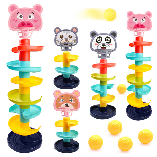 Children's early education fun track spinner infant and toddler rolling ball gliding tower Jenga early education hand ball toy