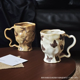 复古窑变不规则陶瓷马克杯家用办公室陶瓷杯子早餐杯漂亮喝水杯子