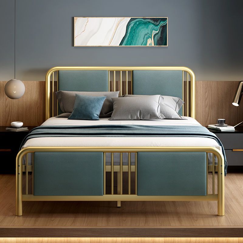 Modern Minimalist Light Luxury New Chinese Style Wrought Iron Bed 1.2m 1.8m Gold Soft Backrest Iron Bed Frame Metal Double Iron Bed
