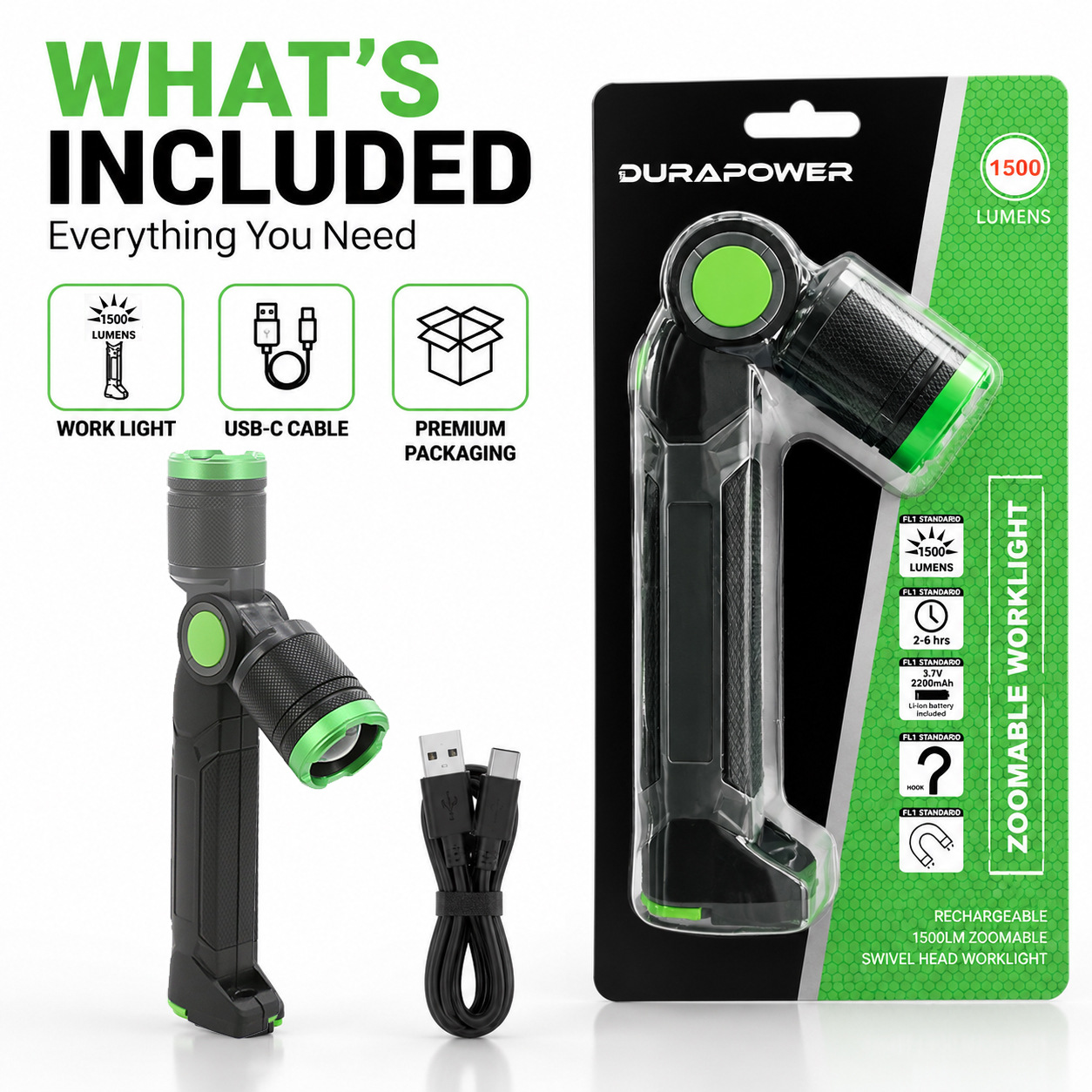 26 New Models of Rotating Work Lights, Rechargeable 1500Lm Rotating Car Repair Lights, Led Emergency Lighting Auto Repair Lights