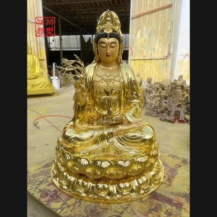 Pure Copper Gilded Avalokiteshvara Buddha Statue Sitting on a Lotus, Exquisite Workmanship, Wholesale from Manufacturer
