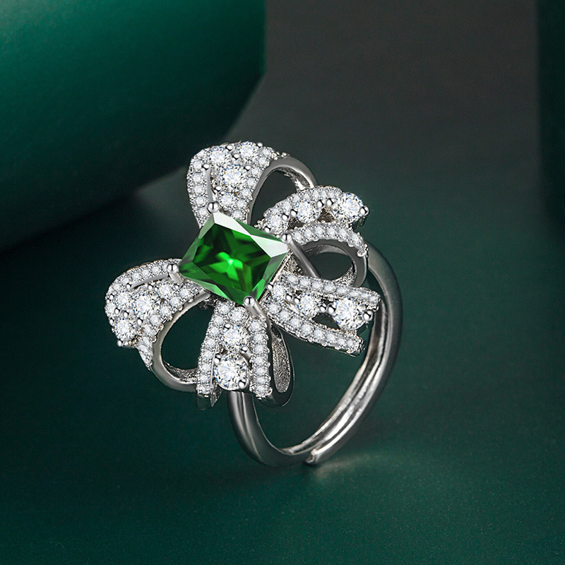 Fashion Bow Knot Copper Plating Inlay Zircon Rings 1 Piece