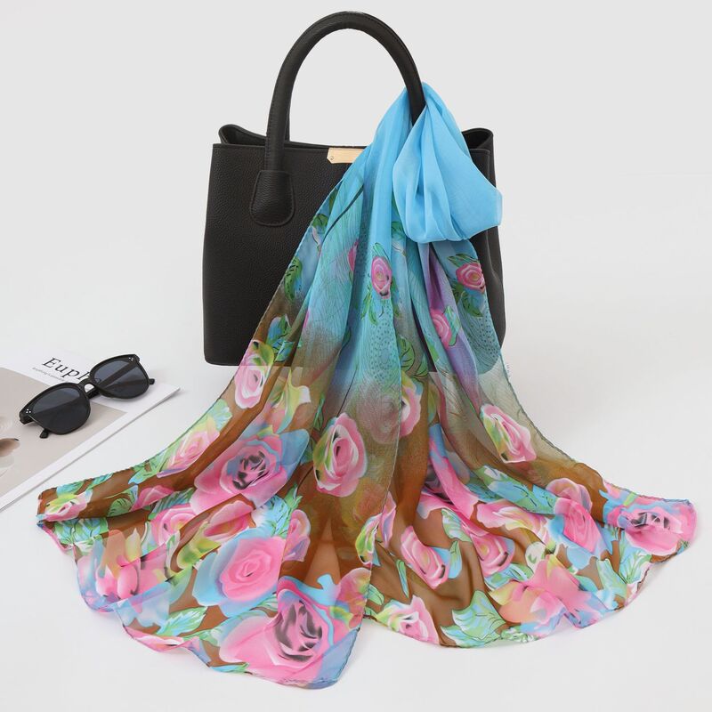 Spring and Autumn Printed Beach Towel, Sun Protection Silk Scarf, Chiffon Scarf, Affordable Mixed Batch Street Stall Supply, Gift Wholesale Scarf