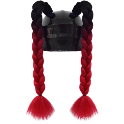 Motosiklet dəbilqələri – Two Colorful Ponytail Braids - 1-pair-of-black-and-red-ponytails
