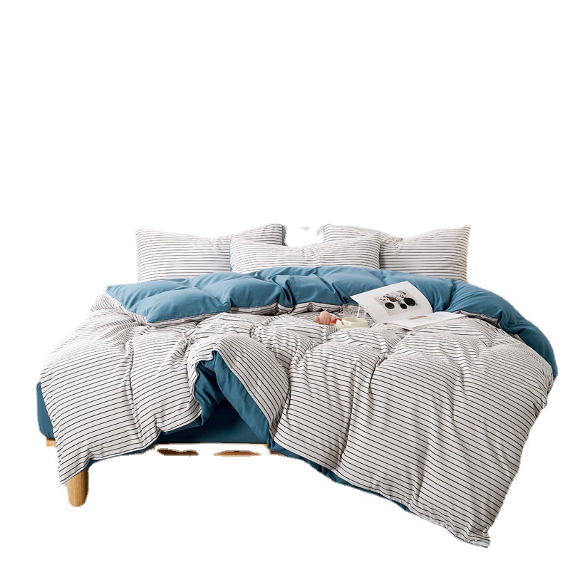Set di biancheria da letto minimalista a righe, tre pezzi, stile nordico INS, letto in cotone americano e copripiumino_voghion.com