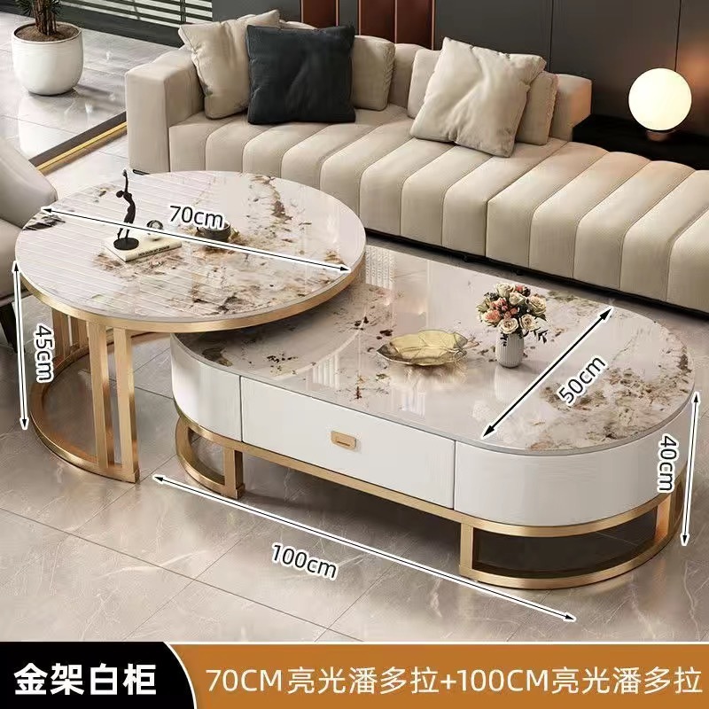 Mesa de centro de pizarra de roca, sala de estar para el hogar, lujo ligero, moderno y simple 2025 nueva mesa de té, mesa de centro de tamaño pequeño de red ovalada