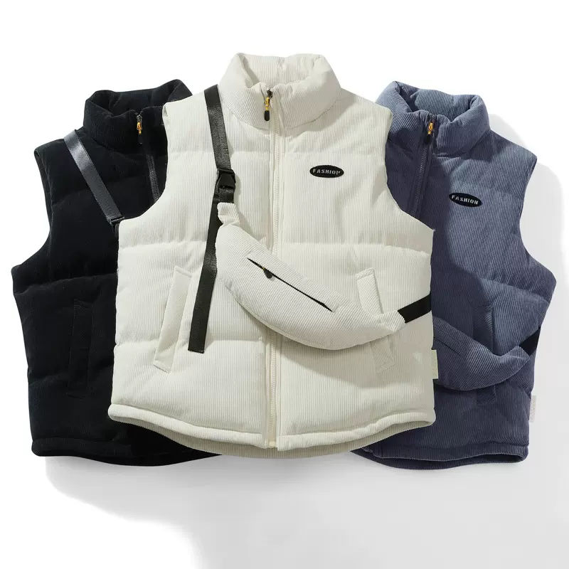 灯芯绒棉马甲无袖坎肩工作服秋冬季保暖马夹男士潮流背心外套背包