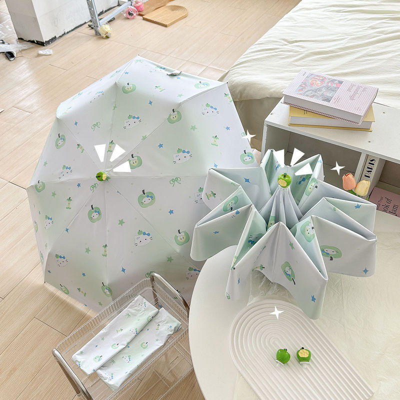 渐变苹果小猫雨伞便携折叠晴雨两用伞防晒防紫外线学生太阳伞批发|undefined