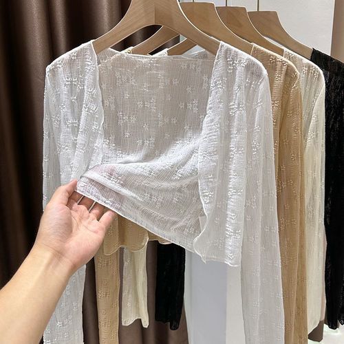 White lace sun protection cardigan women's summer outerwear strap dress shawl shirt short air conditioning vest jacket thin 