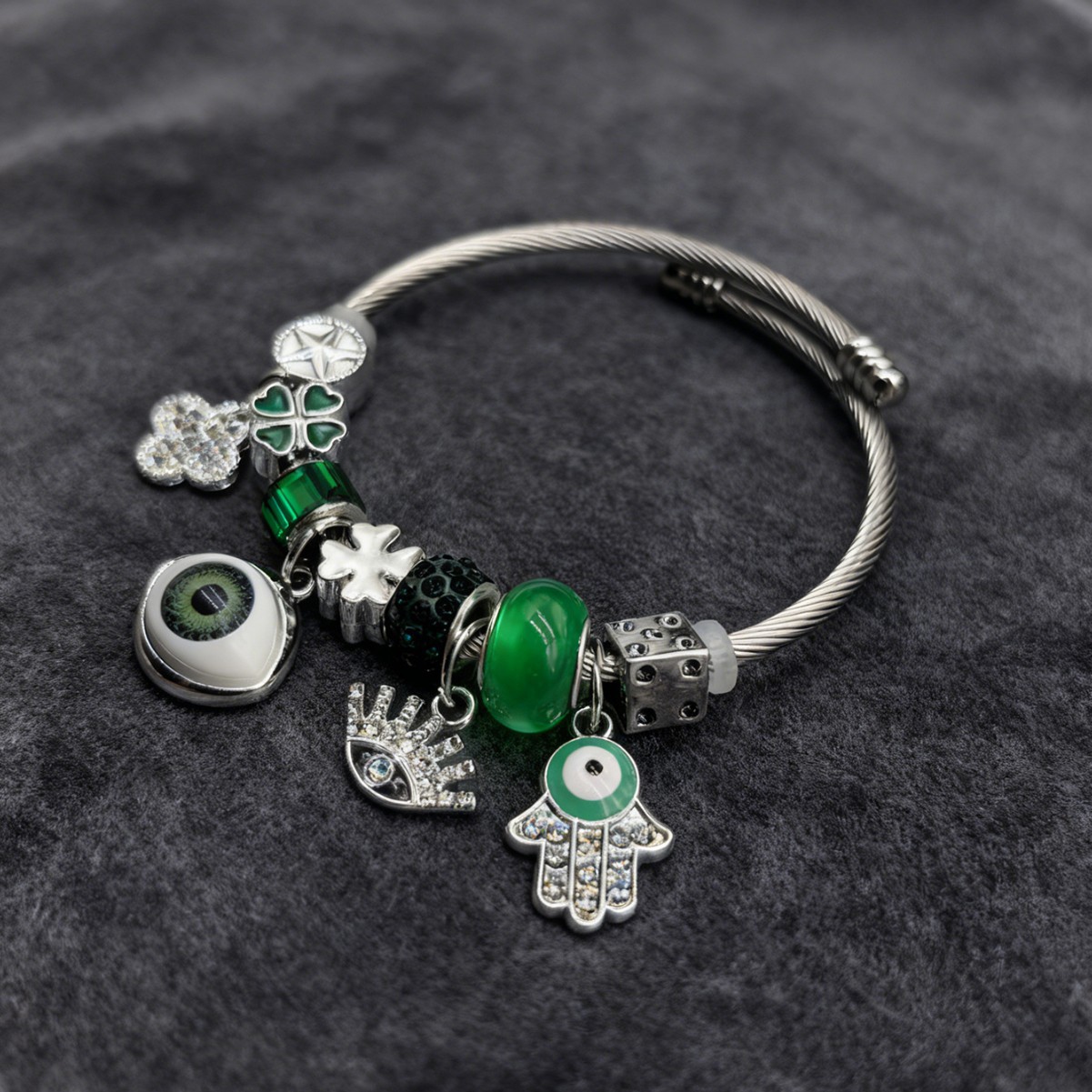 Brote transfronteriza Pan familia pulsera de acero inoxidable diamante rosa ojo del diablo mano de Dios joyas de color de hierba de cuatro hojas image 4
