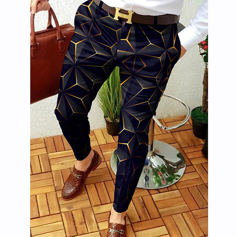 2023 estación independiente transfronteriza europea y americana nuevo patrón casual de los hombres impreso Mediados de cintura traje casual pantalones micro pantalones elásticos