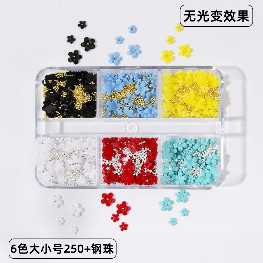 Set de joyas de manicuría de cinco pétalos colorido parches de uñas de flores tridimensionales DIY nail decoración taladro plano al por mayor