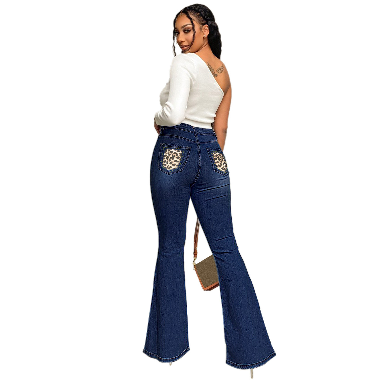 Elastic High-Waist Stitching Bootcut Jeans NSWL111006