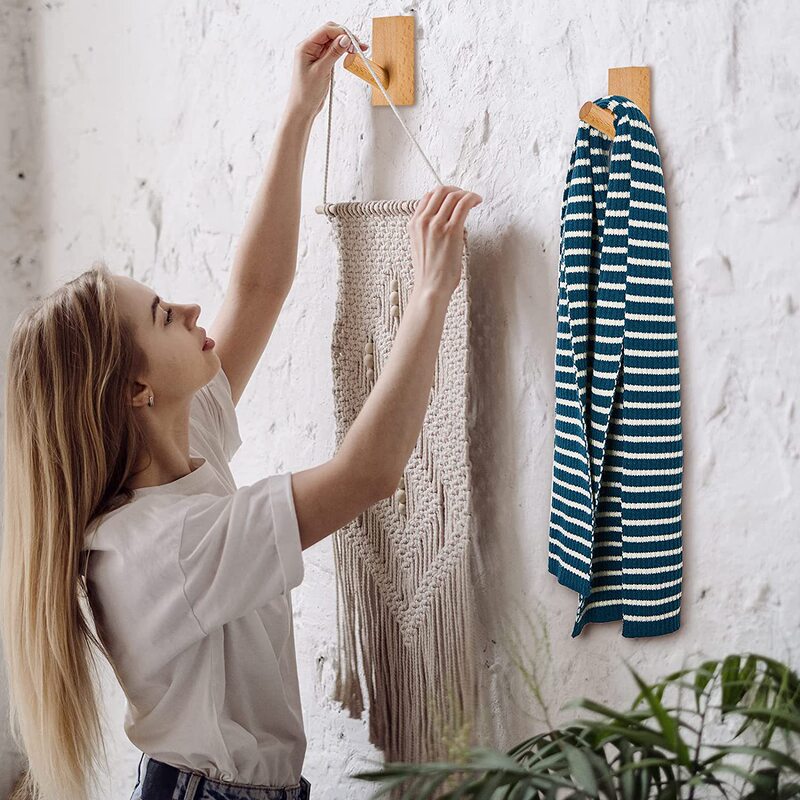 8 pieces wooden wall hook coat rack decorative beech hanger Wall single sticky backpack Hook bathroom hook