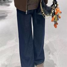 外贸原单秋冬新款 女士M麦M 高腰弹力时尚通勤加绒直筒阔腿牛仔裤