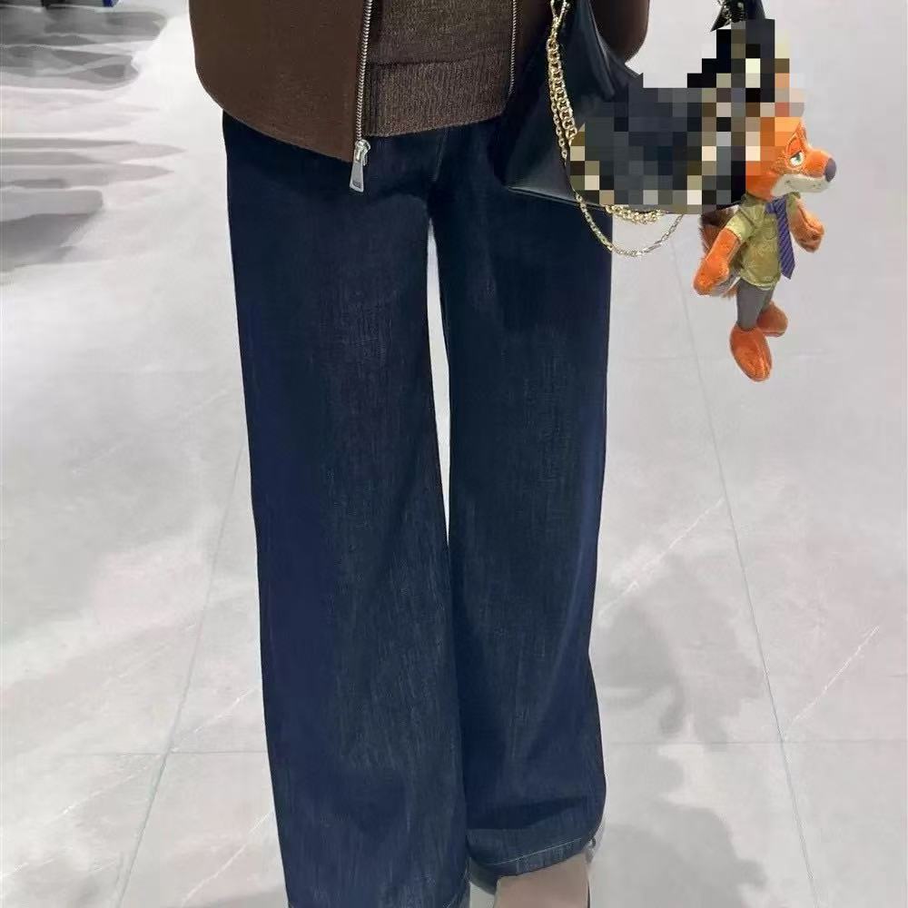 外贸原单秋冬新款 女士M麦M 高腰弹力时尚通勤加绒直筒阔腿牛仔裤