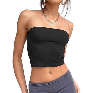 Amazon Hot Shoulder Collar Wrap Top European and American Summer Sexy Navel Short Bottoming Tube Top