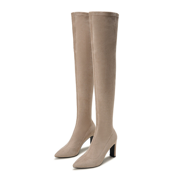 Demi-season solid color elastic high boots pointed-toe