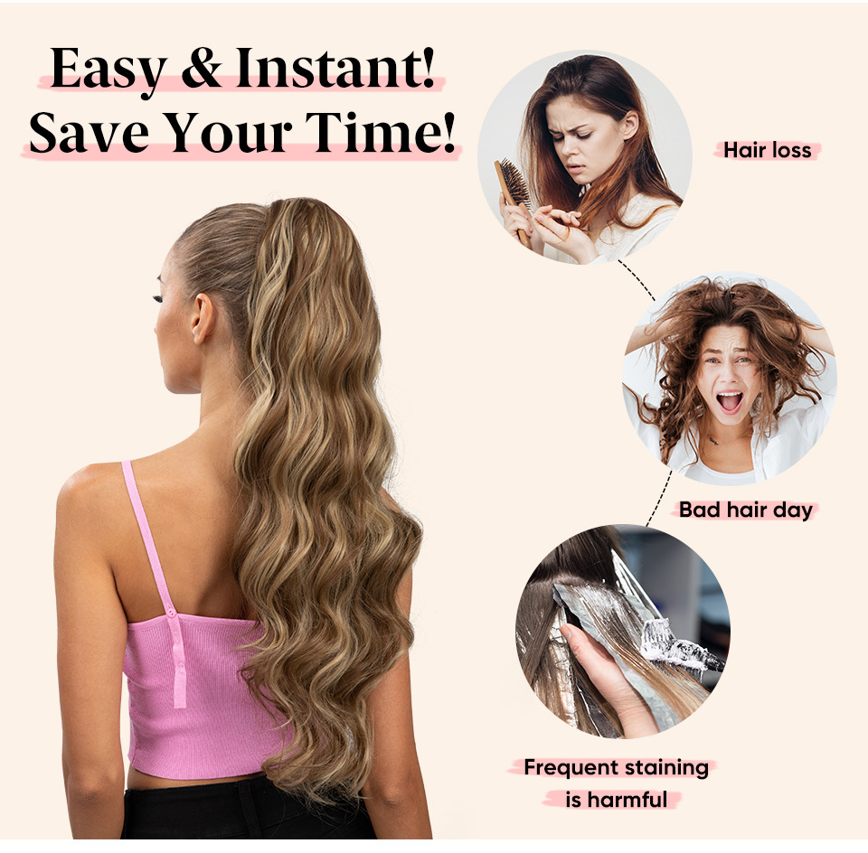 Sintētiskie mati sievietēm ar gariem, cirtainiem matiem, aukliņas stila, sintētiskās šķiedras, augstām zirgastēm un liela viļņa mākslīgām bizēm._voghion.com