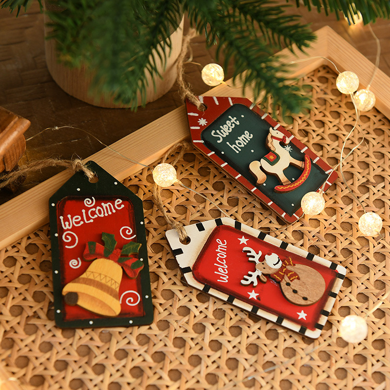 Hong Kong Heng Navidad decoración vintage pintado de madera tarjeta de trabajo colgante árbol de Navidad adornos creativos nórdicos