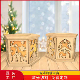 跨境圣诞场景烛台木制蜡烛灯笼桌面台灯家居装饰摆件派对氛围道具