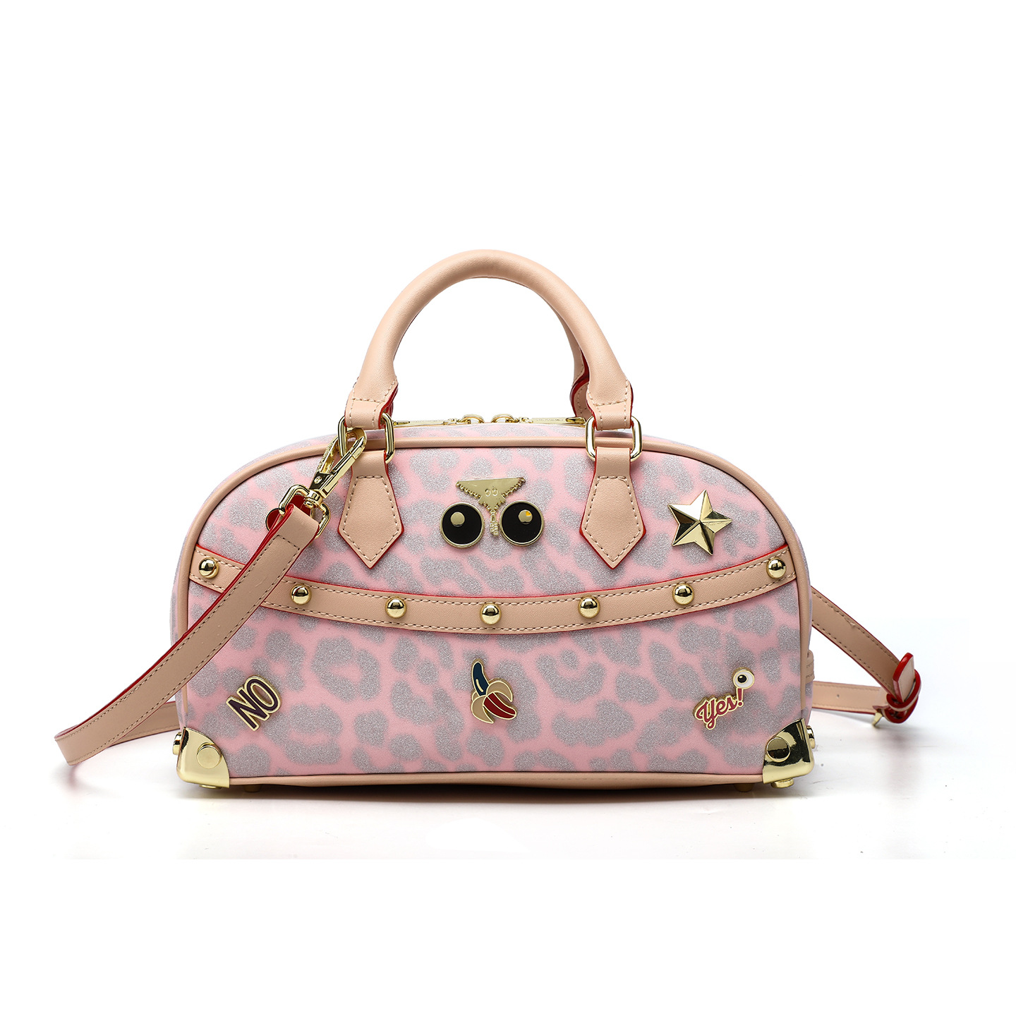 Otoño y invierno estampado de leopardo bolso de moda europea y americana adorable moda cremallera almohada diagonal 2870 # color contrastante