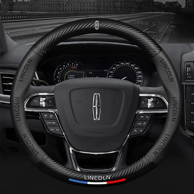 Steering wheel cover — logo leather steering wheel cover - lincoln-round
