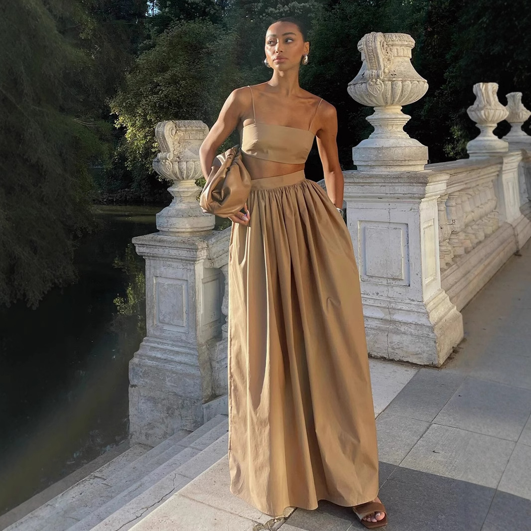 Cross-Border Pure Cotton Camisole Half-Length European And American 2025 Spring Summer New Sexy Lingerie Long Dress Set_ecoleips.com