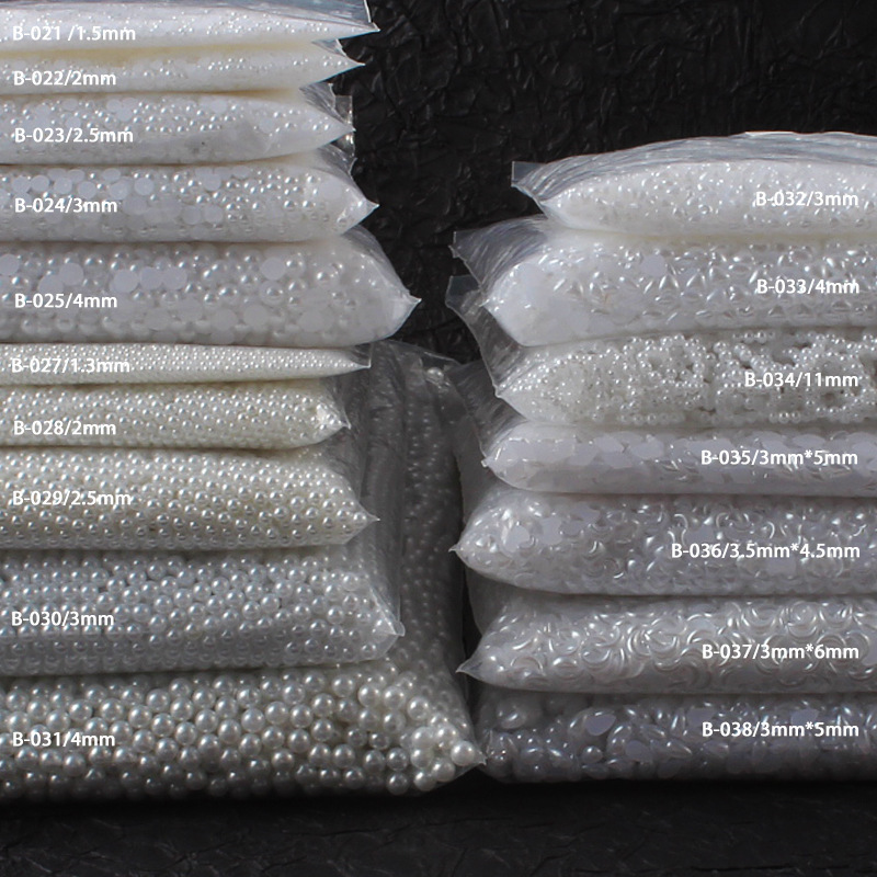 Explosions nail jewelry pearl semicircle pure white shaped flat bottom pearl half round bright pearl factory wholesale