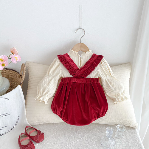 Baby Bodysuit Spring and Autumn Season for Girls, Newborn Suit with Pajama Top, 100th Day and Full Moon Princess Diaper Suit
