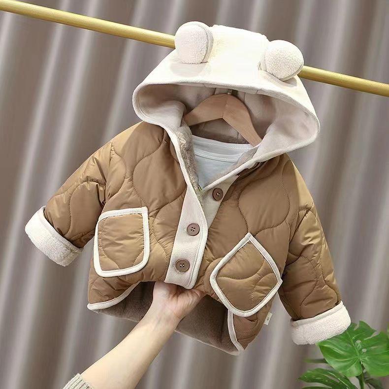 男童外套加厚加绒冬季外穿连帽宝宝棉袄棉服秋冬洋气儿童棉衣服
