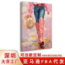 亚马逊学院风油画少女卧室挂画 玫瑰花时尚牛仔靴艺术餐厅装饰画