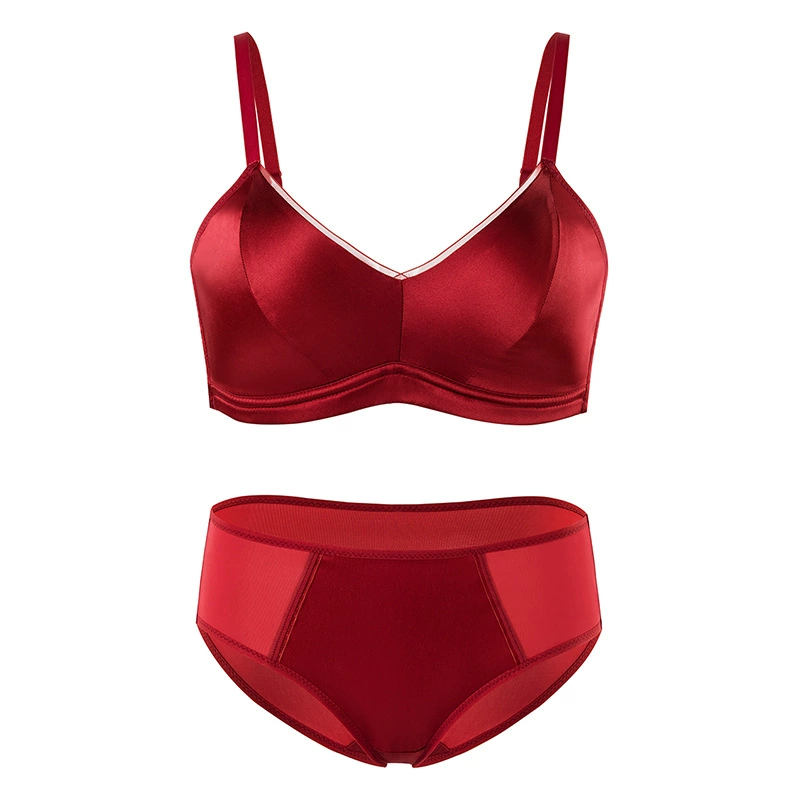 Red birthday charm, silk underwear, thin set for bride, sexy bra