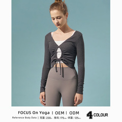 Ins Fashion Long-Sleeve Yoga Top with Round Opening Bowknot Ballet Style Yoga Cover-up High Waist