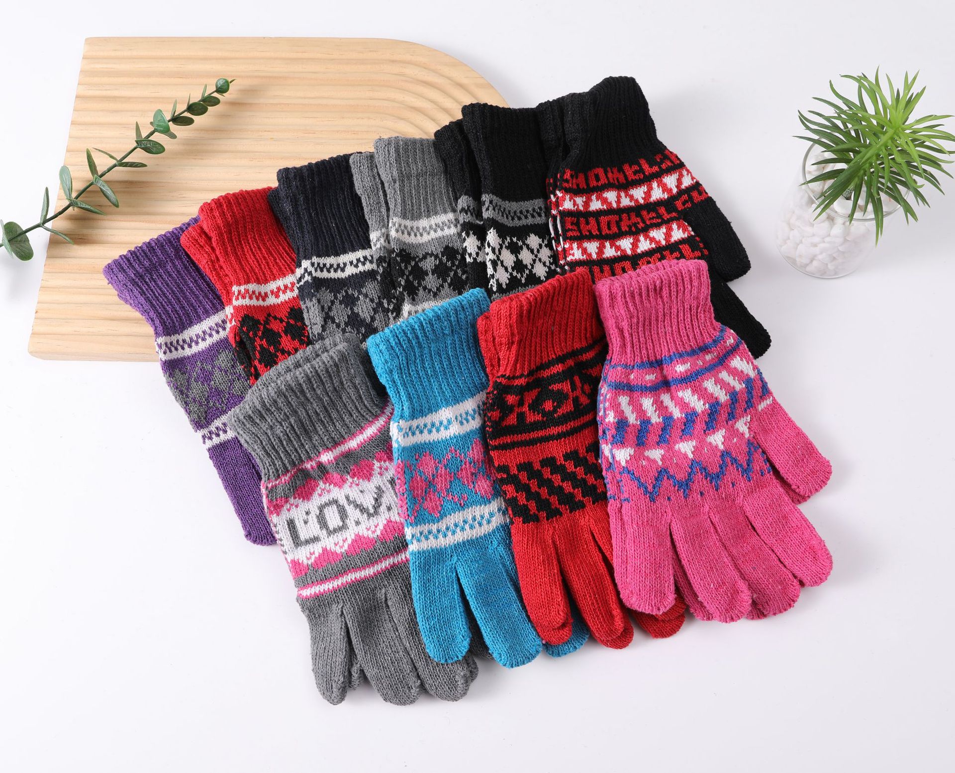 Guantes de liquidación de los hombres de otoño e invierno a prueba de frío guantes cálidos engrosados adultos versátil guantes de punto de lana de dedo completo