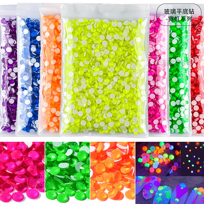 Factory wholesale even glass rhinestone neon DIY nail jewelry nail phone accessories fluorescent flat diamond